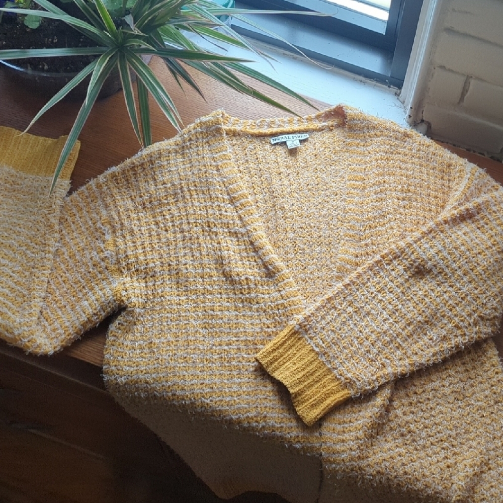 Moral Fiber Yellow and White Knit Cardigan Sweater